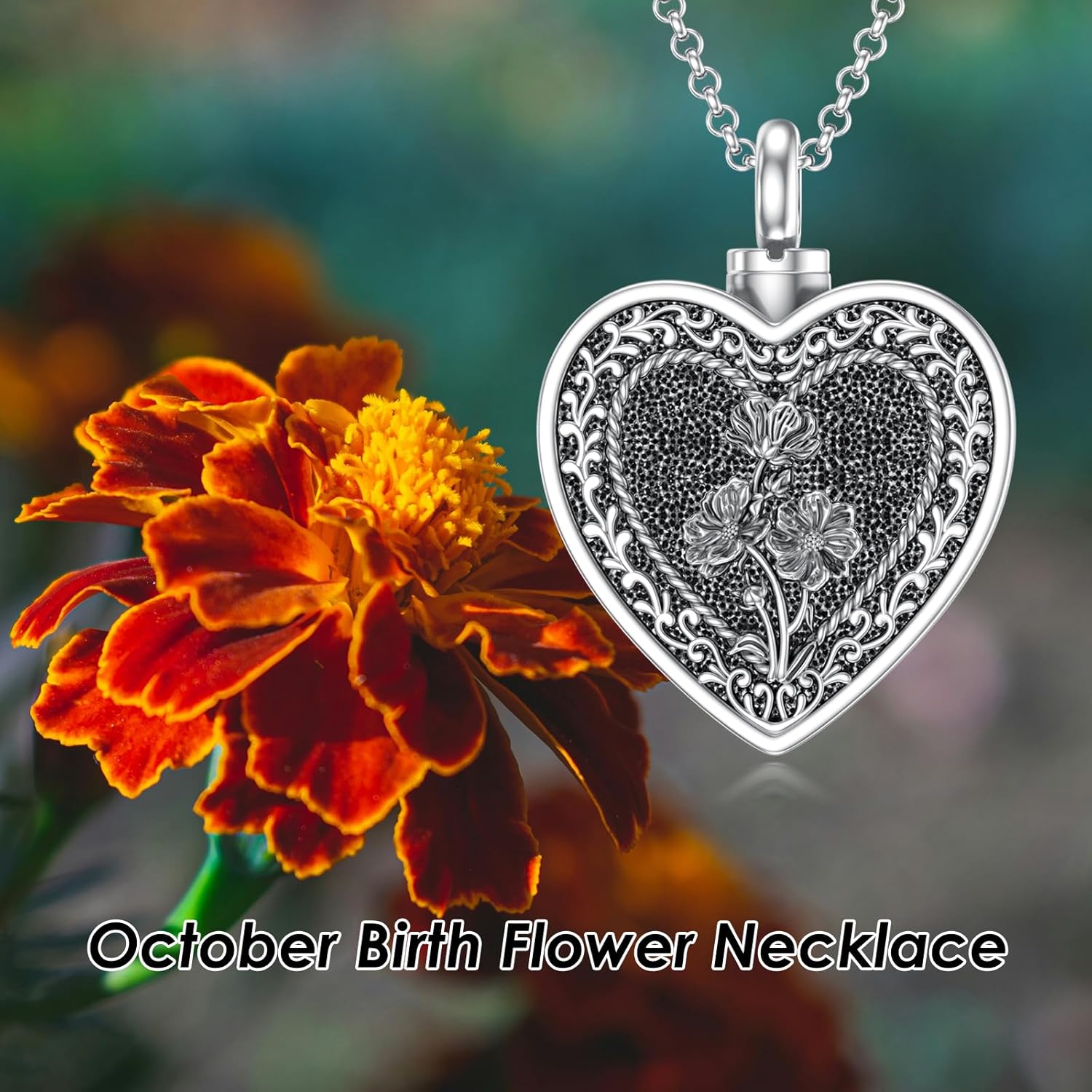 SIMONLY Custom Birth Flower Urn Necklace for Ashes S925 Sterling Silver Personalized 12 Month Pendant Cremation Jewelry with Funnel Filler for Women