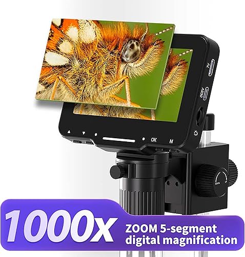 Miniatura 2 de Microscopio digital LCD HDMI, microscopio digital LCD de 4.3 pulgadas, 1000x, microscopio de moneda, lupa de monedas con 8 luces LED ajustables,