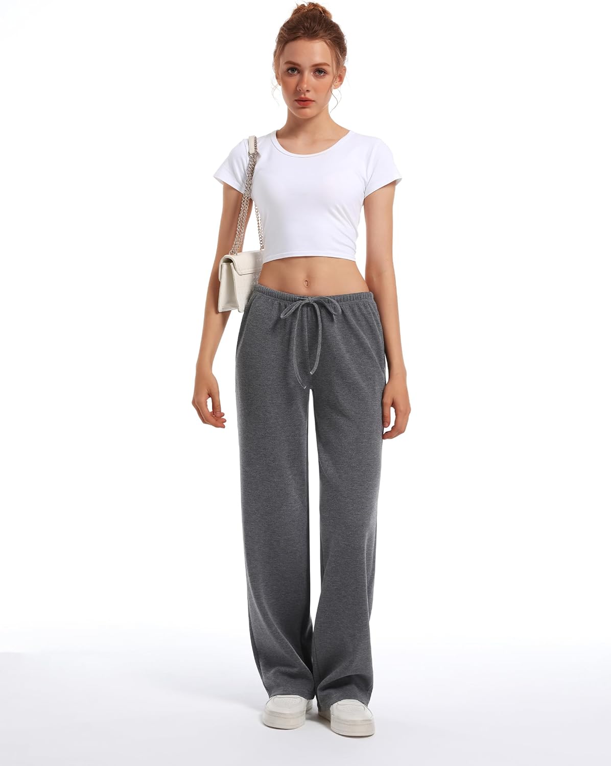 HeSaYep Women's Wide Leg Sweatpants Straight Leg Lowrise Sweat Pants Drawstring Elastic Low Waist Pants with Pockets - Image 6