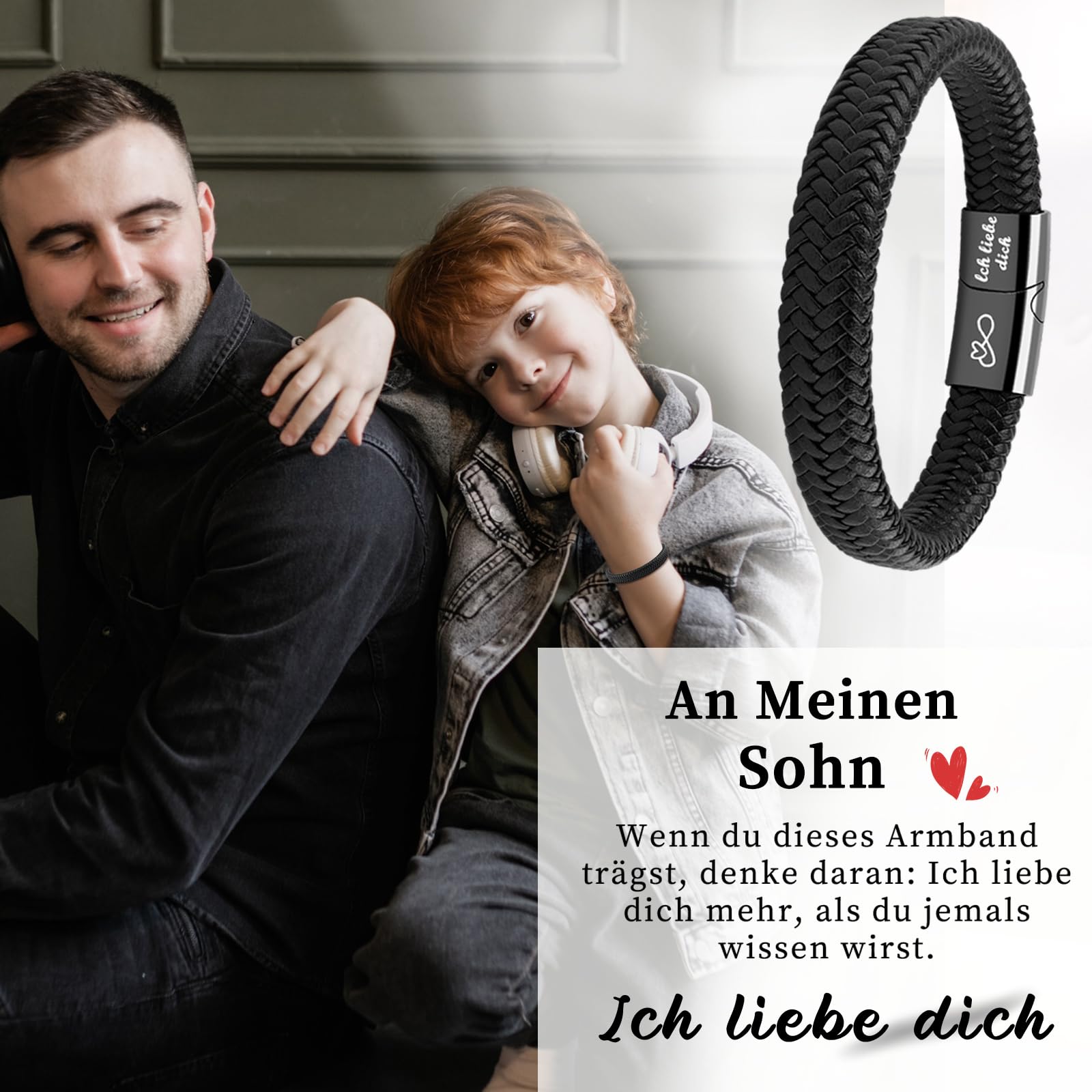 VU100 Ich Liebe Dich Geschenke für Männer, An Meinen Sohn/Mann/Papa/Bruder Lederarmband Herren mit Gravur Geburtstag Weihnachten Geschenk für Ihn Freund Ehemann Jungen, Valentinstag Jahrestag Geschenk