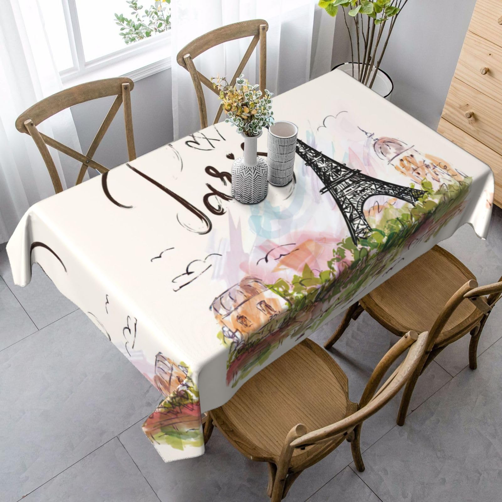 yagDAA Eiffel Tower Print Rectangle Tablecloth Table Cover Indoor Outdoor Dining Room Kitchen Table Cloth 140x90cm