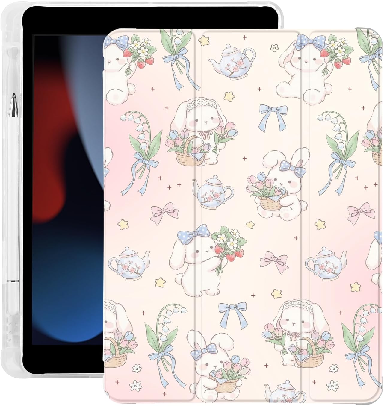 Cute Kawaii Capybara for iPad mini 7 A17 Pro 2024/iPad Mini 6 Case with Pencil Holder, Auto Sleep/Wake, Blue Leather Soft TPU Back Cover