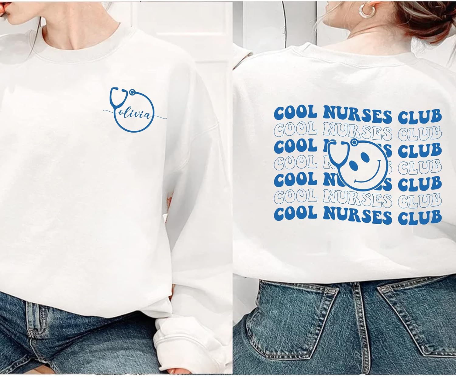 SPYRAMID Cool Nurse Club Sweatshirt - Custom Name Nurse Sweatshirt, student nurse sweatshirt, Nurse Crewneck Sweatshirt