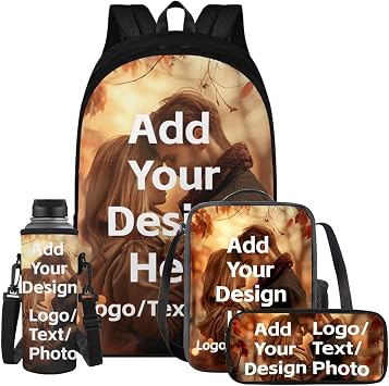 Customized Backpack for Girls Boys Backpack with Lunch Box Water Bottle Holder with Strap and Zipper Pencil Case 4PCS Set Bookbag with Compartments for School Teens 17 inch Sturdy School Bag