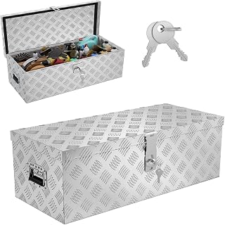LZQ Aluminium Transport Box with Lid, 762 x 330 x 244 mm, Aluminium Box with Lock for Tools, Stable and Waterproof, Pull Rod Box for Vehicles and Trailers (Silver)