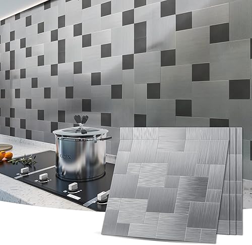 Vista 10 de Art3d mosaico de metal para pelar y pegar, Plateado, A16015P10