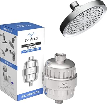 Filtered Shower Head - 15-Stage Shower Filter and 6-Inch Rain Shower Head Bundle