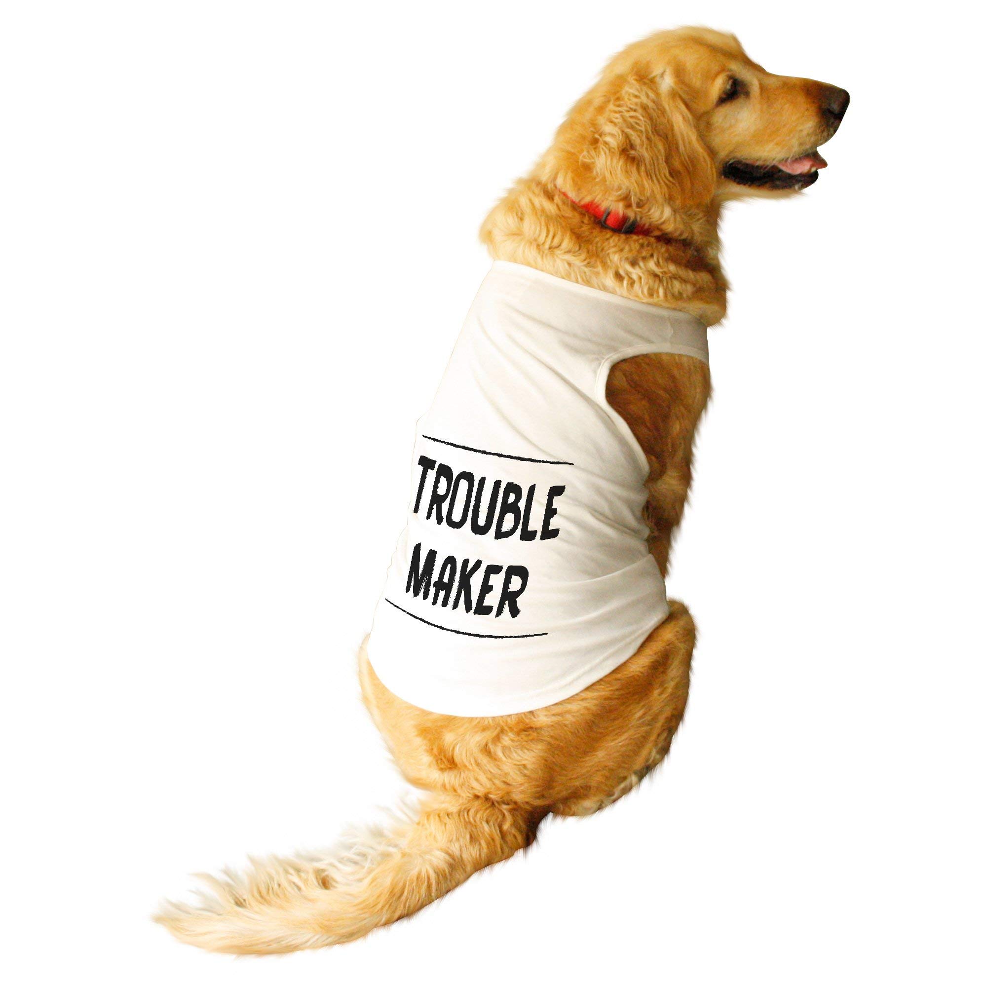 Ruse Cotton Summer Dog T-Shirt Troublemaker Printed Pets Round Neck Sleeveless Vest Tank/Tees/Apparel/Clothes For Dogs E