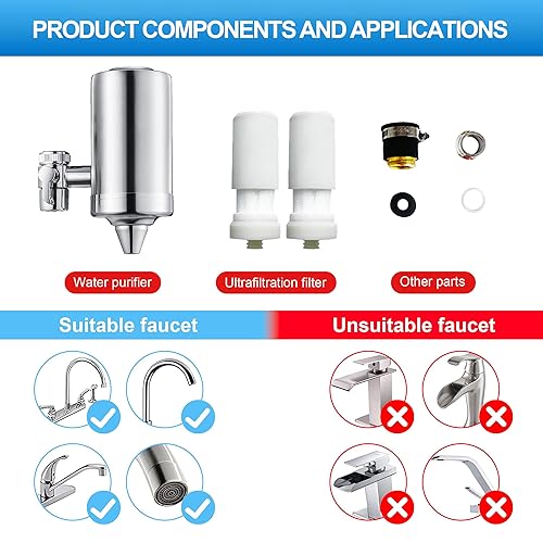 Miniatura 5 de Filtro de agua para fregadero, sin BPA, sistema de filtración de agua de acero inoxidable 304, reduce el cloro, los metales pesados y el mal gusto,