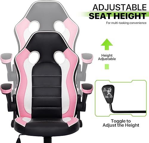 Miniatura 5 de Magshion Silla de oficina para videojuegos, silla giratoria ejecutiva de piel sintética para computadora con reposabrazos abatibles, respaldo medio,