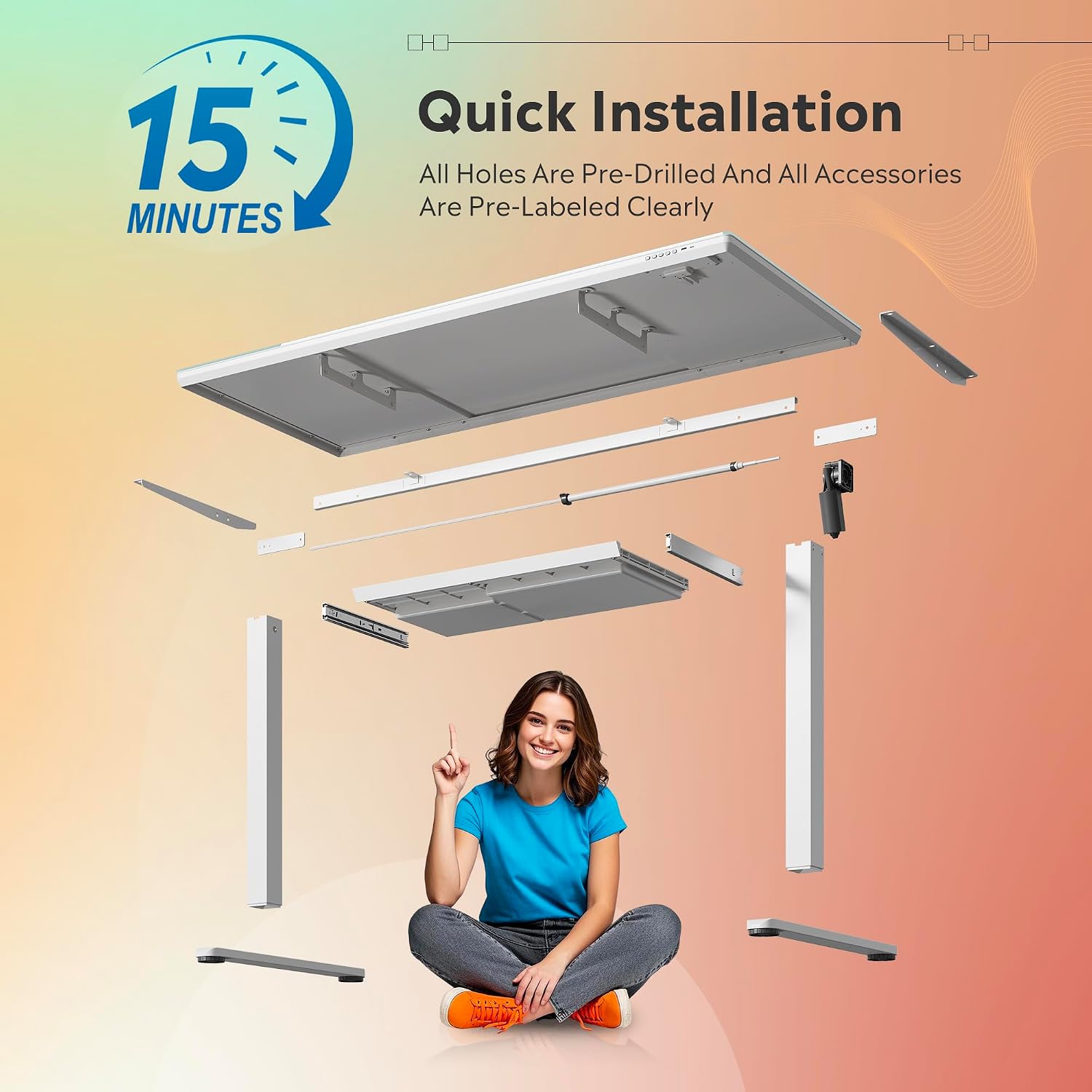 DEVAISE Standing Desk Quick Installation Guide with Labeled Parts