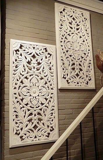 Royal Traders Handmade 36X15 inches 17mm Wooden Wall Panel. in White Color. Set of Two