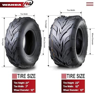 WANDA Set of 4 Sport ATV Tires 21x7-10 & 22x10-10 for Yamaha Timberwolf 250 Beartracker