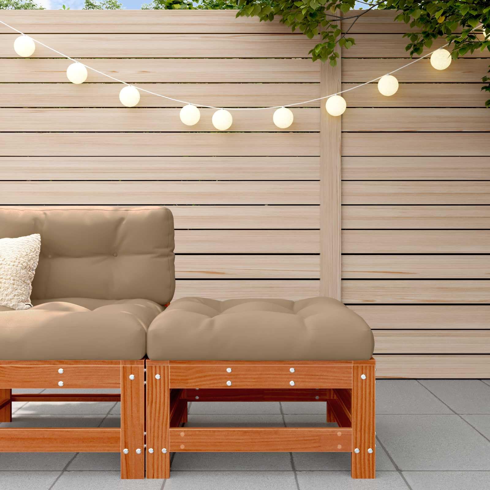 Reposapiés de jardín de madera maciza de pino con suelo de cera, resistente a la intemperie, extensión de salón exterior, cómodo cojín, ideal para terraza, balcón, jardín de invierno
