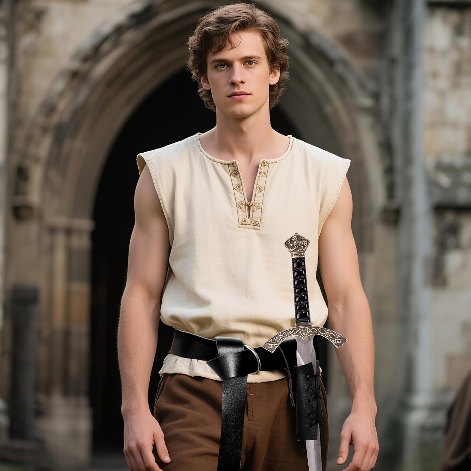 Medieval Sword Belt and Sword Holster Dagger Frog Case Holder for Halloween Renaissance Pirate Viking Warrior Costume - Image 5