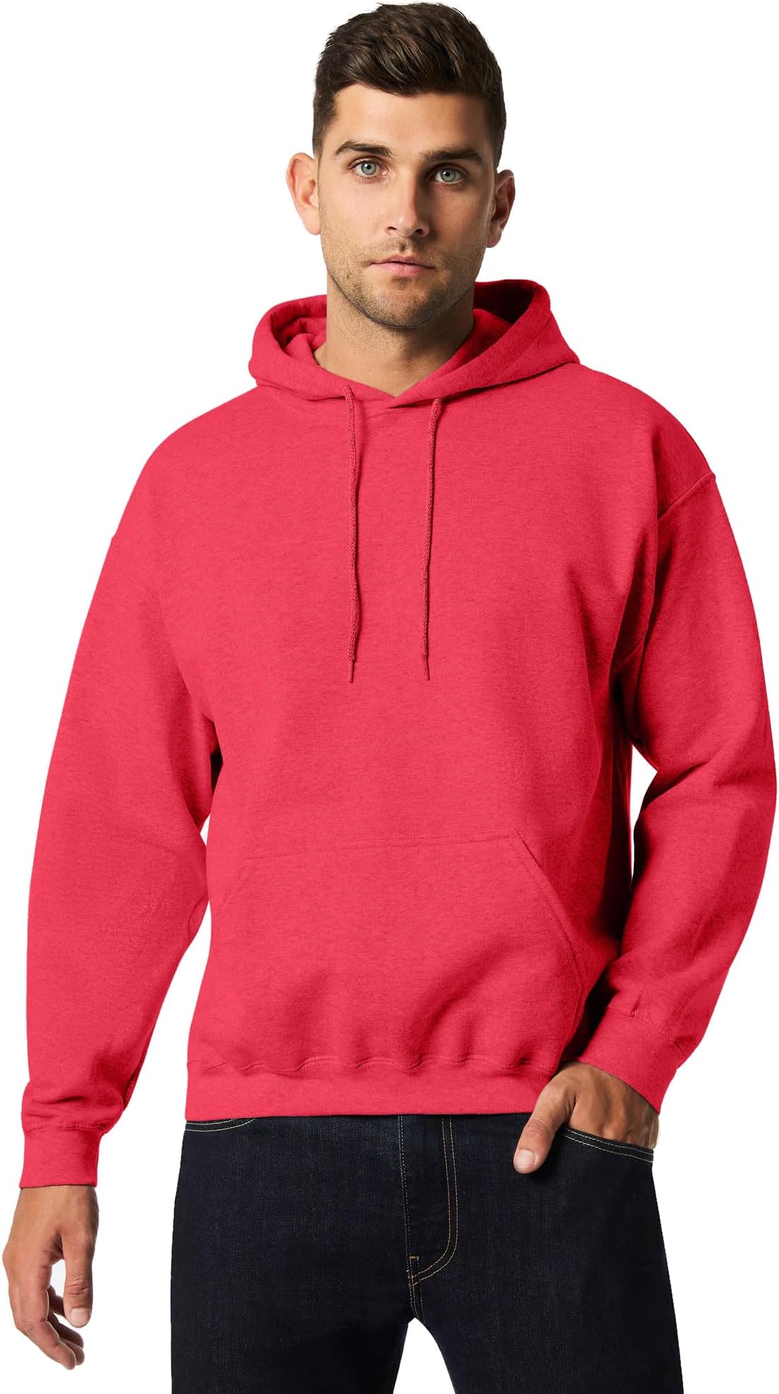 Gildan Men's Heavy Blend Drawcord Hooded Sweatshirt, Safety Pink