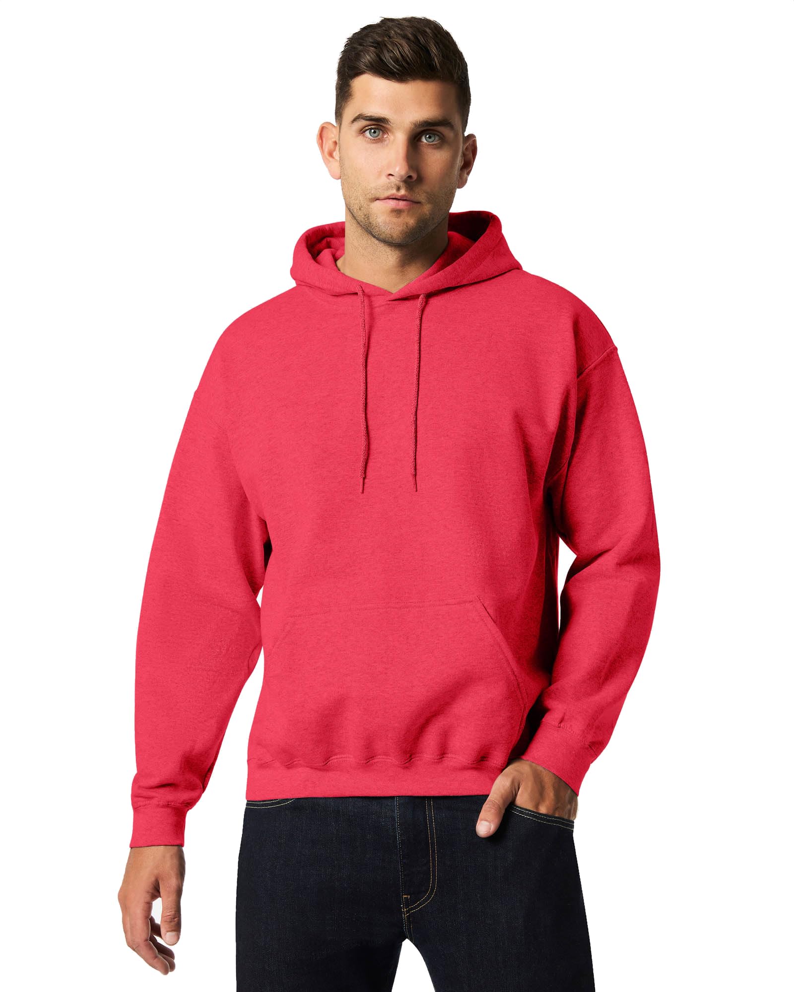 Gildan Men's Heavy Blend Drawcord Hooded Sweatshirt, Safety Pink