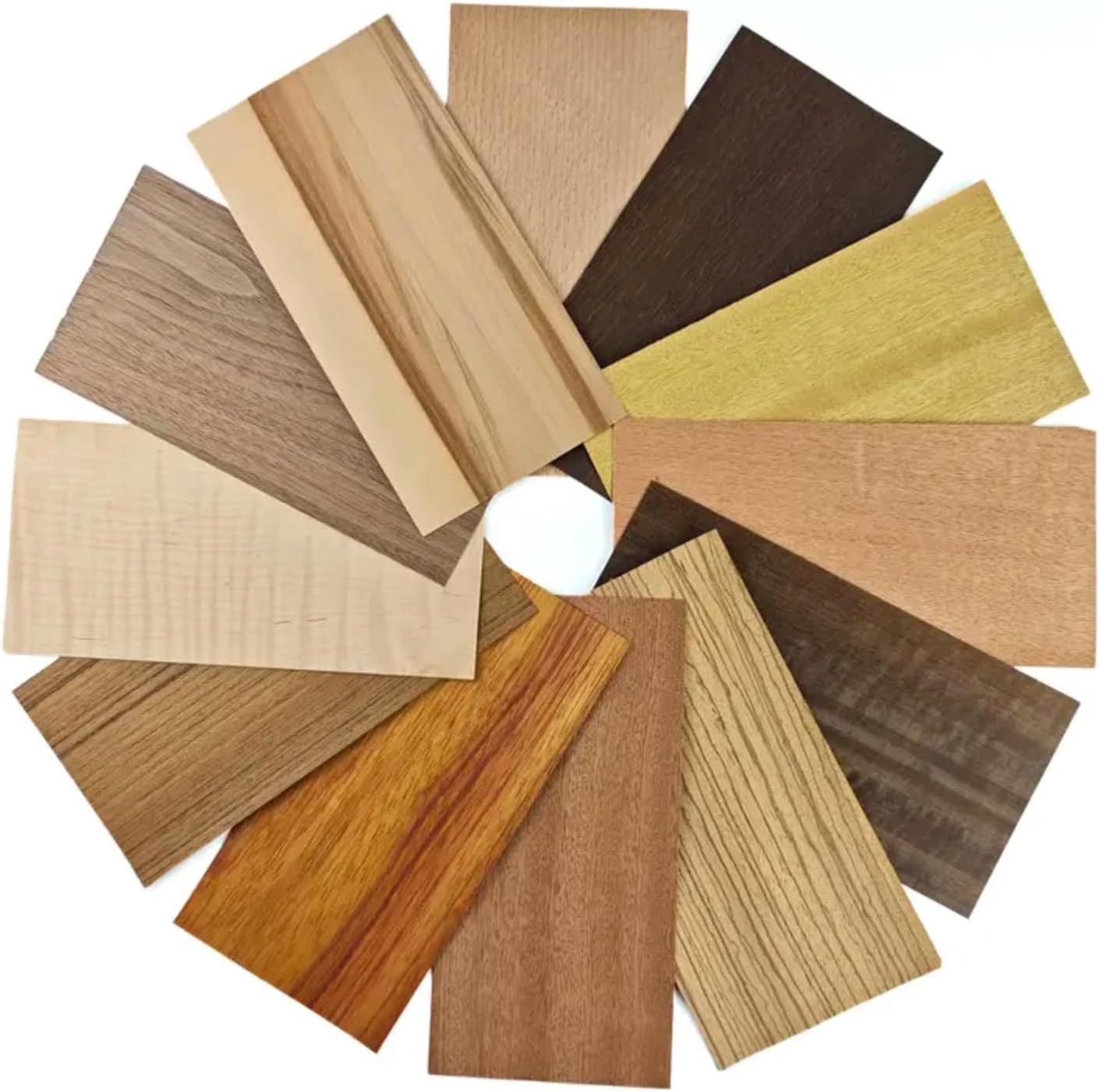 12pcs Mixed Exotic Natural Teak Zebra Black Walnut Wood Sheet Slices Marquetry Inlay Veneer Art Material T:0.35-0.45mm, 20x10cm