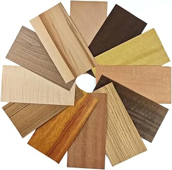 12pcs Mixed Exotic Natural Teak Zebra Black Walnut Wood Sheet Slices Marquetry Inlay Veneer Art Material T0.35-0.45mm, 20x10cm