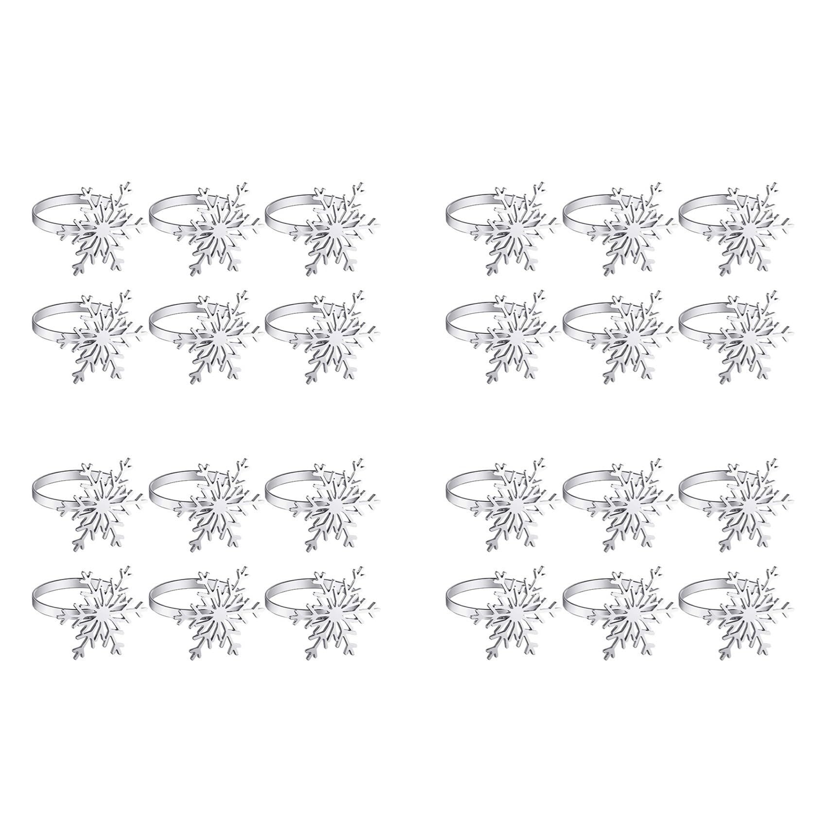Vjsujehgy 24 Pieces Snowflake Napkin Rings Christmas Snowflake Napkin Holder Rings for Christmas Holiday Table Decoration (Silver)