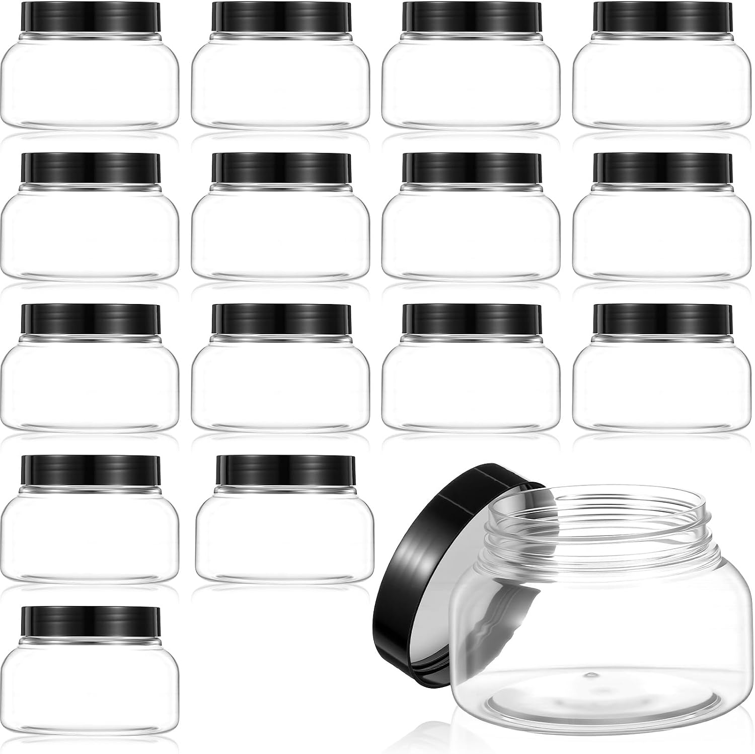 16 Pack Plastic Jars with Black Lids Empty Body Scrub Containers Round Clear Samples Jars 8 Oz Multiuse Containers Empty Body Scrub for Lotion Butter Cream