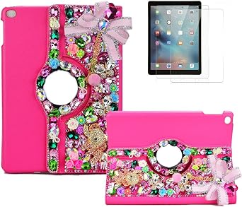 Bling Case Compatible with Samsung Galaxy Tab A8 10.5 2021 - Stylish - 3D Handmade Crystal Bowknot Pompon Pendant Elephant 360 Degree Rotating Case with Smart Cover Auto Sleep/Wake - Rose