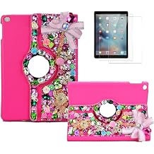 Bling Case Compatible with Samsung Galaxy Tab A8 10.5 2021 - Stylish - 3D Handmade Crystal Bowknot Pompon Pendant Elephant 360 Degree Rotating Case with Smart Cover Auto Sleep/Wake - Rose