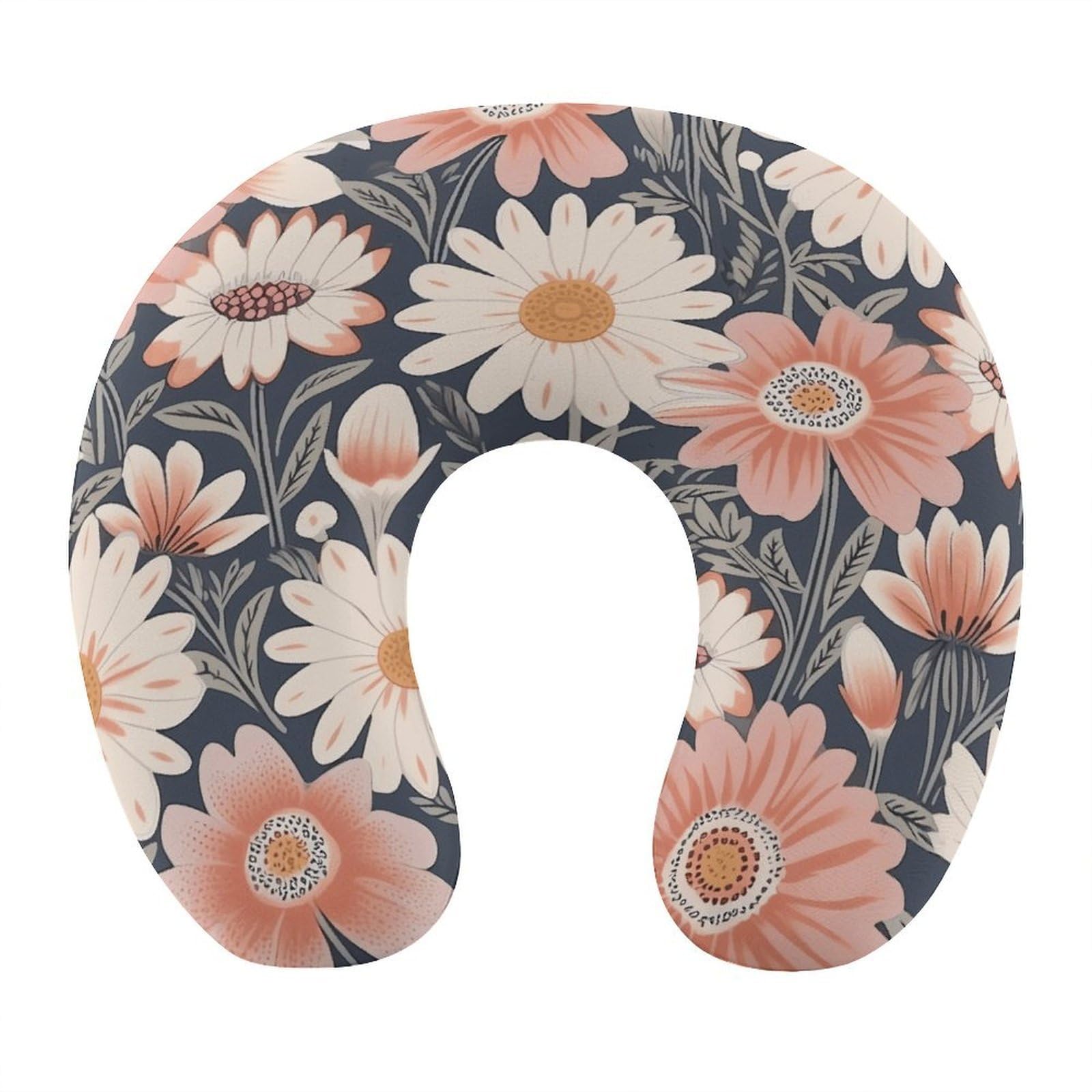 Btcowzrv Style Hand Drawn Peach Flowers U Shaped Neck Pillow Travel Pillows