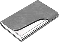Vista 1 de Padike Tarjetero de cuero y acero inoxidable para tarjetas de presentación, tarjetero tipo cartera para tarjetas de crédito (gris)