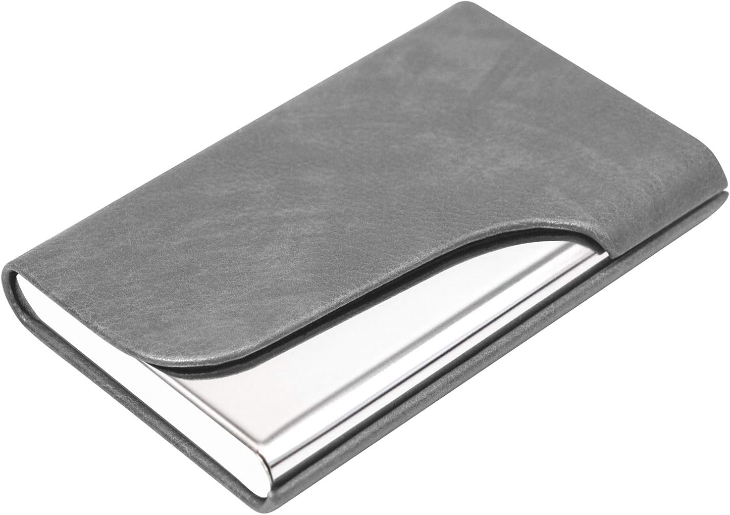 PadikeBusiness Card Holder Leather & Stainless Steel Card Case,Business Card Case Wallet Credit Card ID Case (Gray)