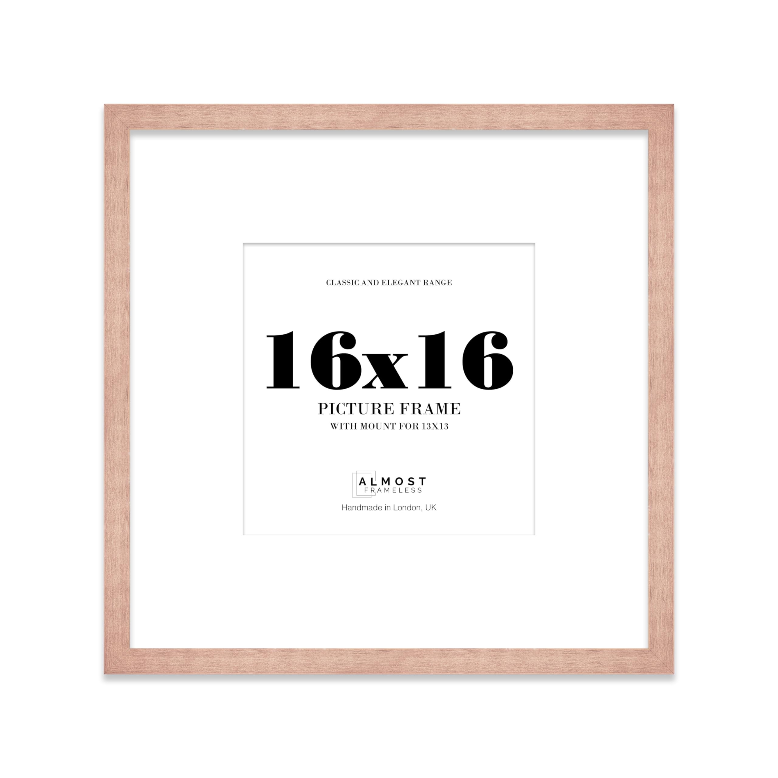 Almost Frameless 16x16 Square Picture Frame, Display Pictures 13x13 With Mat or 16x16 Without Mat, Wall Hanging & Free Standing Photo Frame, Bronze, 1 Pack