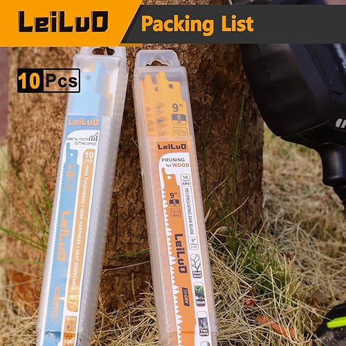 Miniatura 7 de LEILUO Hojas de sierra recíproca de madera de 9 pulgadas, 10 piezas CRV Sawzall Blades 5 TPI con caja de almacenamiento