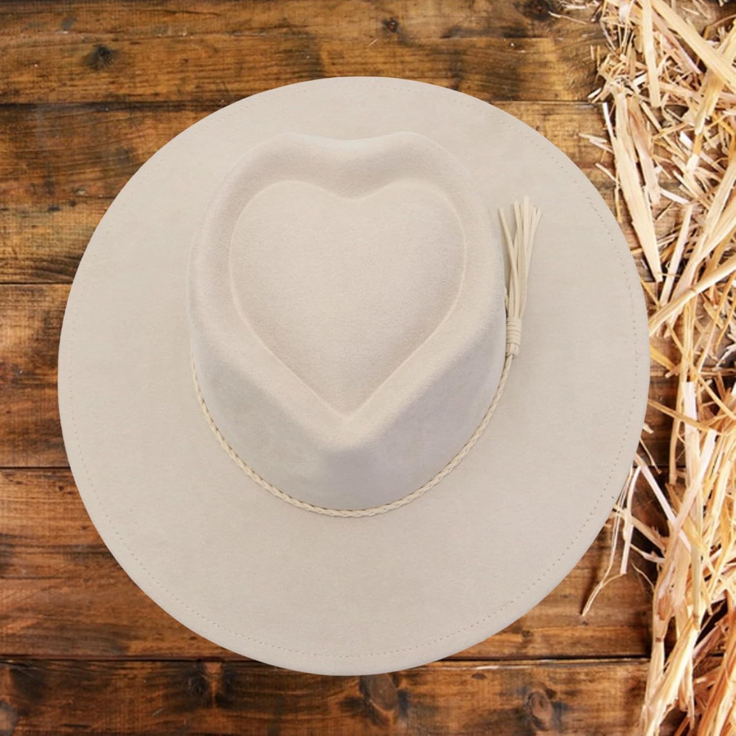 Women Men Faux Suede Fedora Hat Wide Brim Heart Top Western Hats Large Felt Daily Party Hat