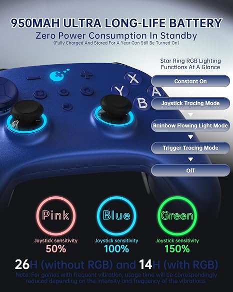 GuliKit TT MAX Wireless Controller for PC, Android, iOS, Switch 1/2, 720 Adjustable TMR Joystick, with 950mAh Long-Lasting Battery, Switch Wake-Up Function and 4 Detachable Metal Back Buttons-Blue