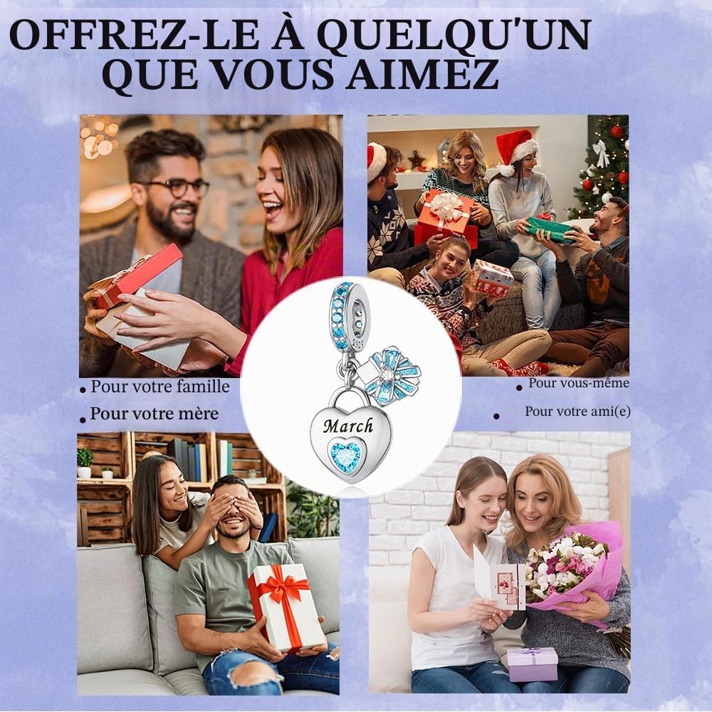 Charms en pierre de naissance en argent sterling 925 pour bracelet et collier Joyeux anniversaire charme jour de la mère Bijoux cadeau pour les femmes