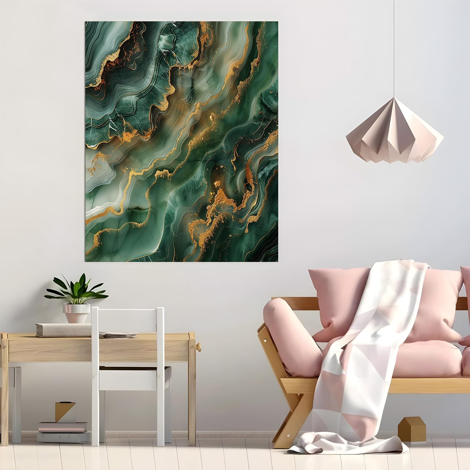 Art Mural En Toile De Marbre Or Vert Et Tableau Abstrait Blanc Peinture Imprimée Affiche Moderne Sans Cadre 60x80cm - Maison