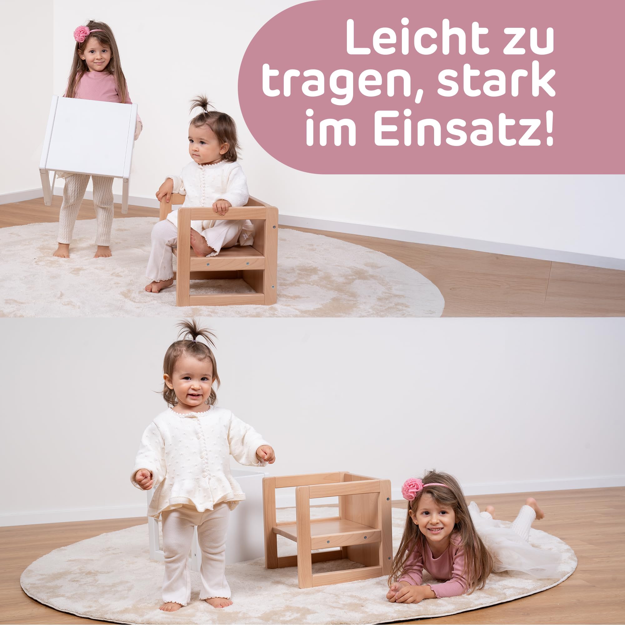 babybay Sitzhocker Littlefoot für Kinder 3-in-1 Stuhl/Tisch, natur lackiert