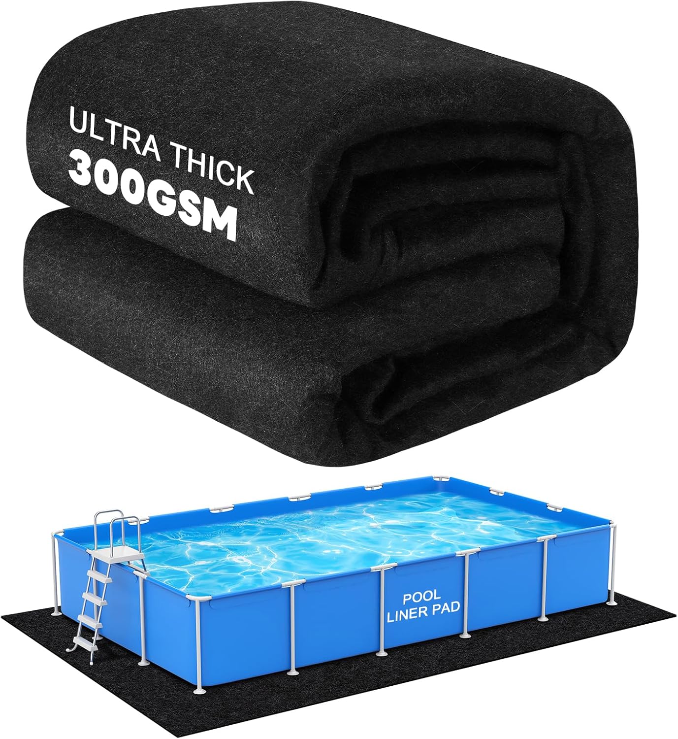 18x9ft Rectangle Pool Liner Pad for Above Ground Pools,300G/M² Thicker Pool Liner Pad, Durable Density Puncture Resistant Mat,Effortless to Install, Pools Bottom Liner Protector, Extend Liner Life