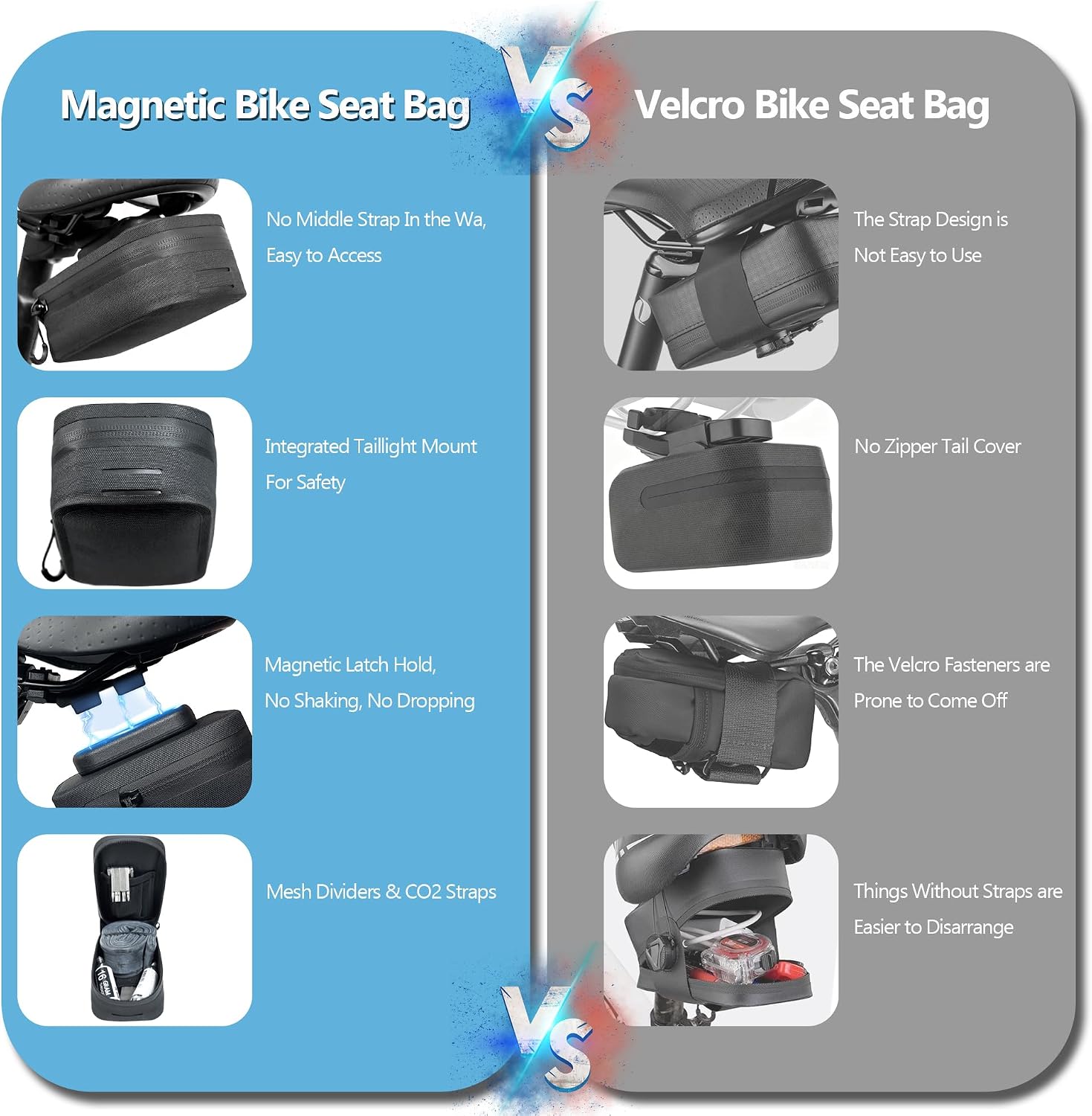 Magnetic Bike Seat Bag, Bicycle Saddle Bag Under Seat with Magnetic Quick-Release Buckle, Waterproof Zipper Bike Pouch for Mountain Road Bike Accessories, Easy to Access, Large
