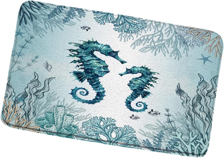 Seahorse Navy Pattern Print Floor Mat