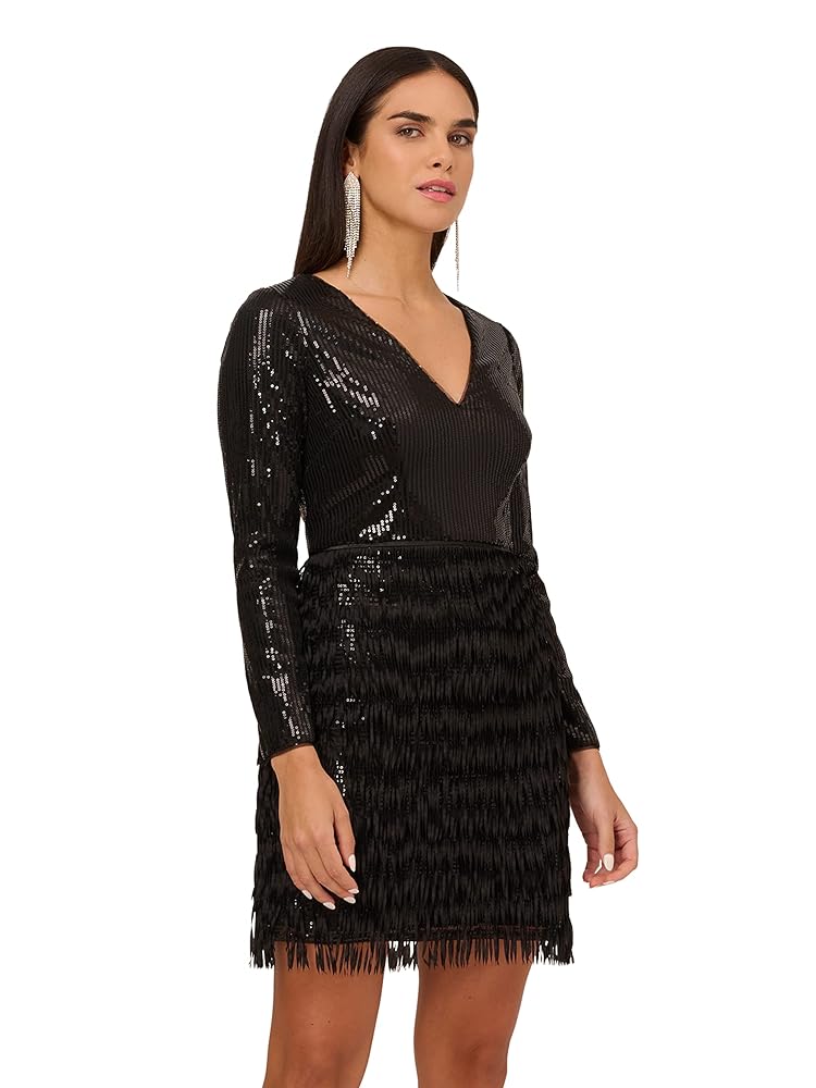 パーティードレス Black Karella Sequined Cocktail Dress Amazon.com: Aidan by Aidan Mattox Women's Sequin Fringe