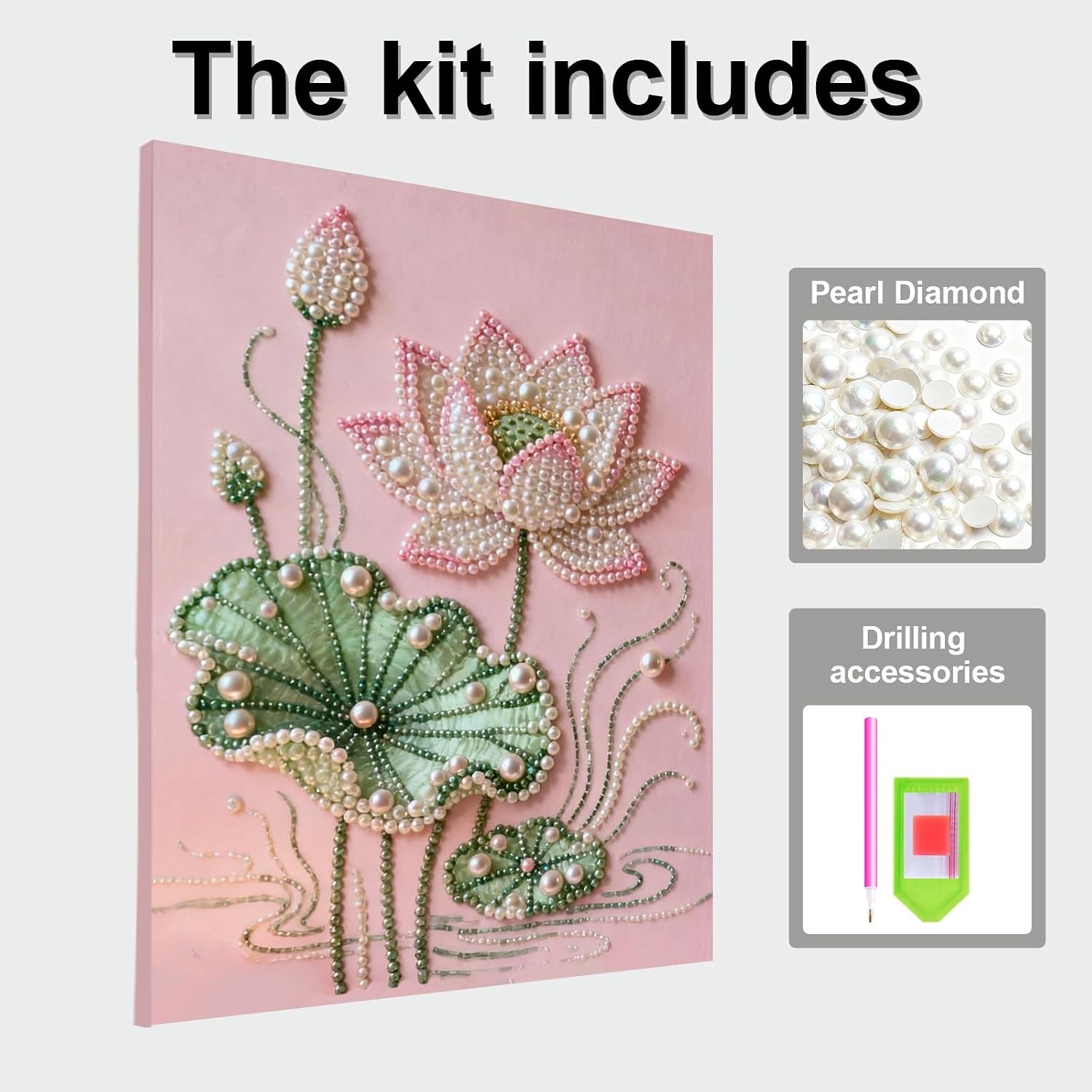 Sulunmo with Frame Diamond Art Kits for Adults,5D Pearl Art Diamond Painting Kits for Beginners,DIY Diamond Dots Pearl Paintings Picture Arts Craft for Adults,Home Wall Decor (Lotus) 40 * 50cm