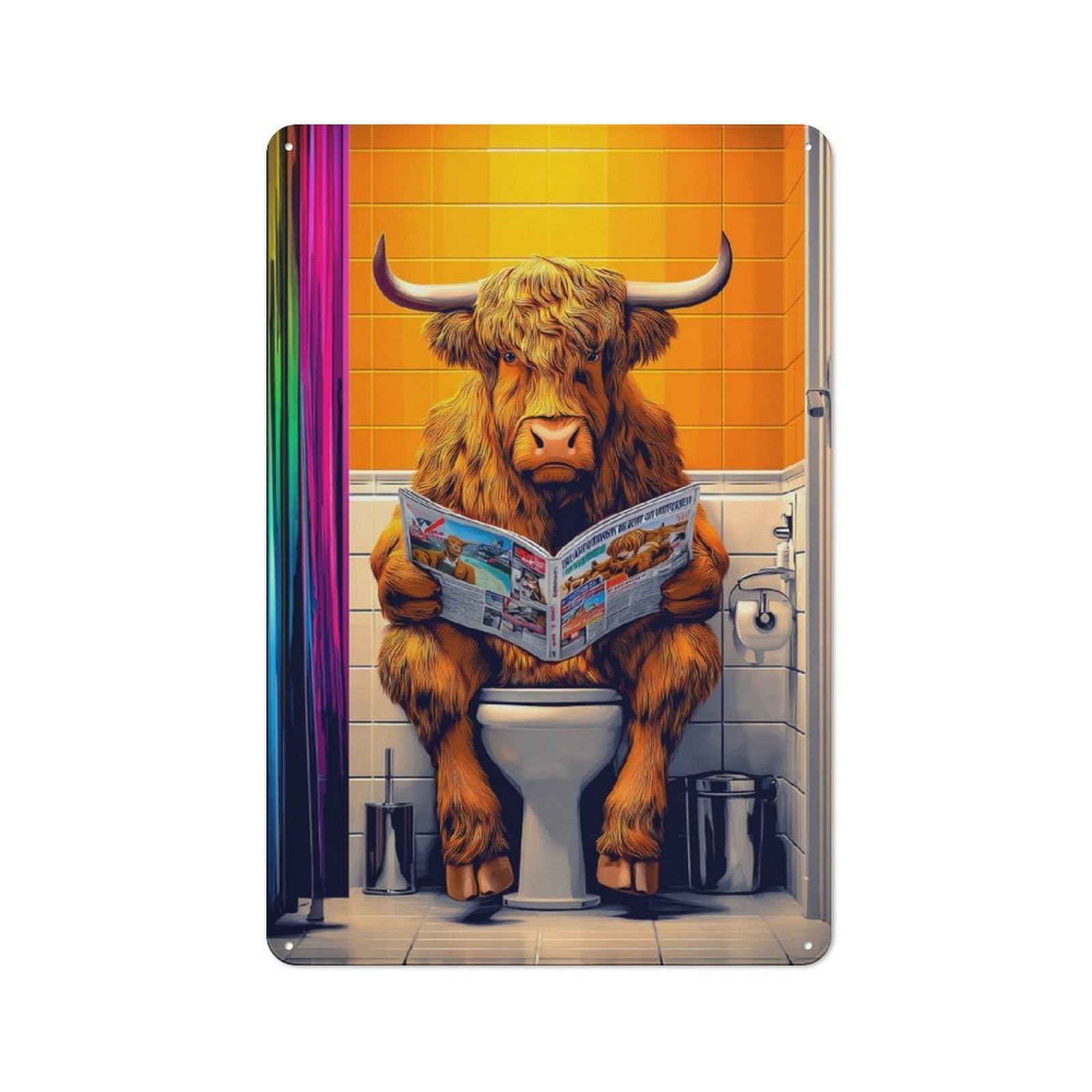Junmoney Bull Reading Newspaper In Bathroom Metal Sign 30X20cm With For Workshop Wall, Retro Decor, For Garage, Workshop And Man Cave Decoration