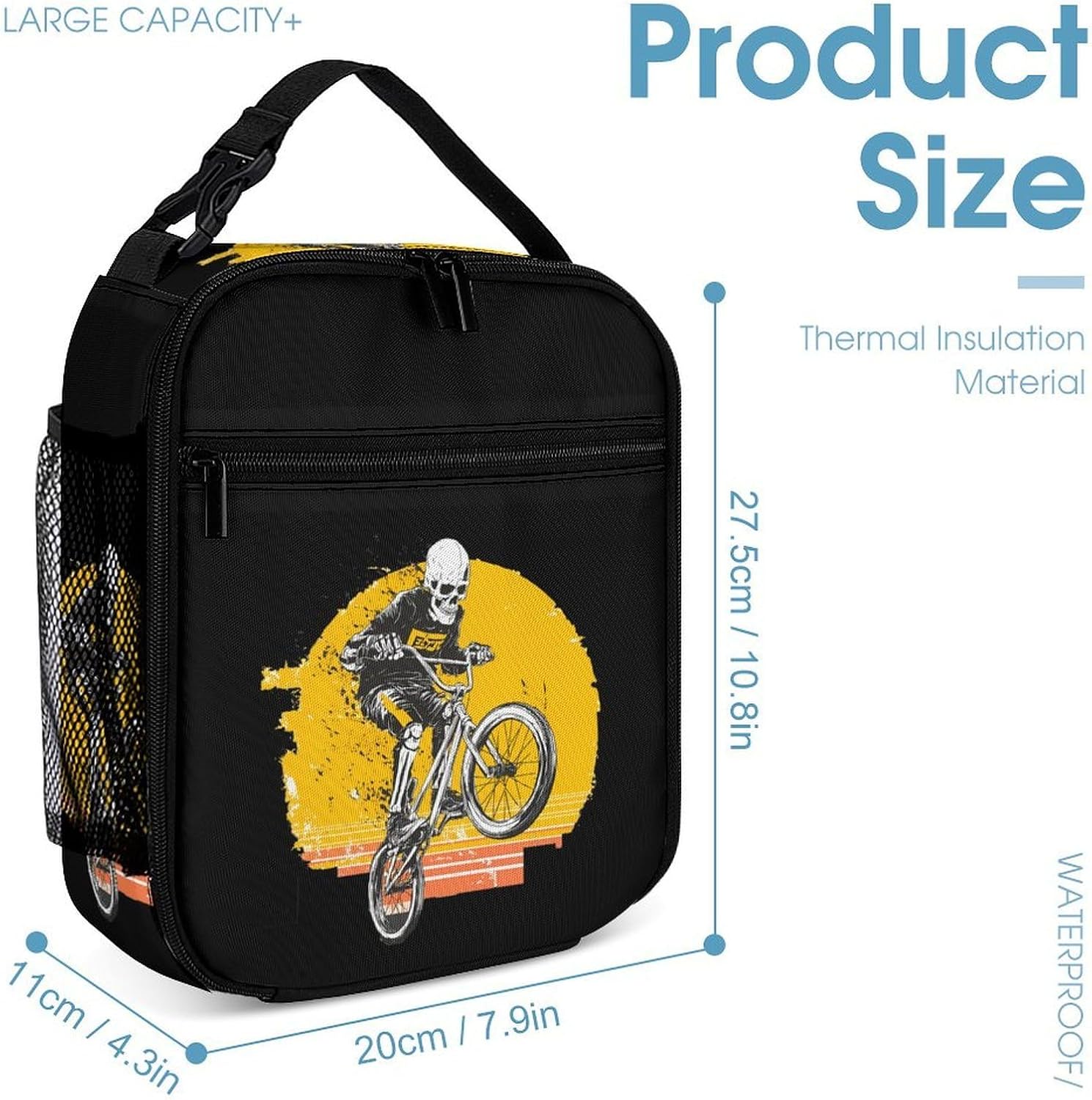 Skeleton BMX Bike Jump Funny Backpack Set Lunch Bag Makeup Bag 3 in 1 image 4