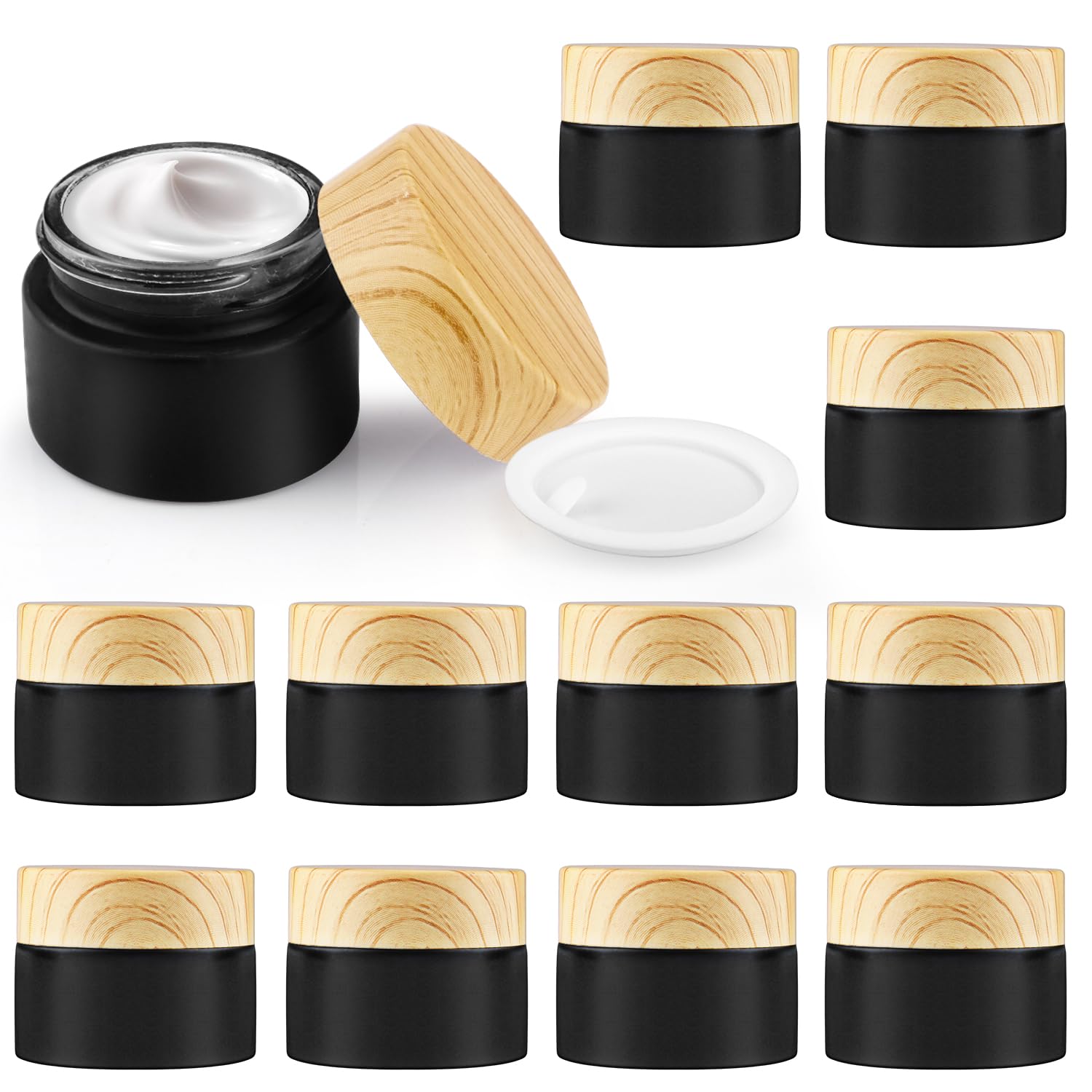 12 Pack 15g/0.5oz Cosmetic Cream Jar Black Frosted Glass Jar Empty Sample Jars Travel Makeup Container Jar Pot For Lotion Cream Lip Balm Eyeshadow And