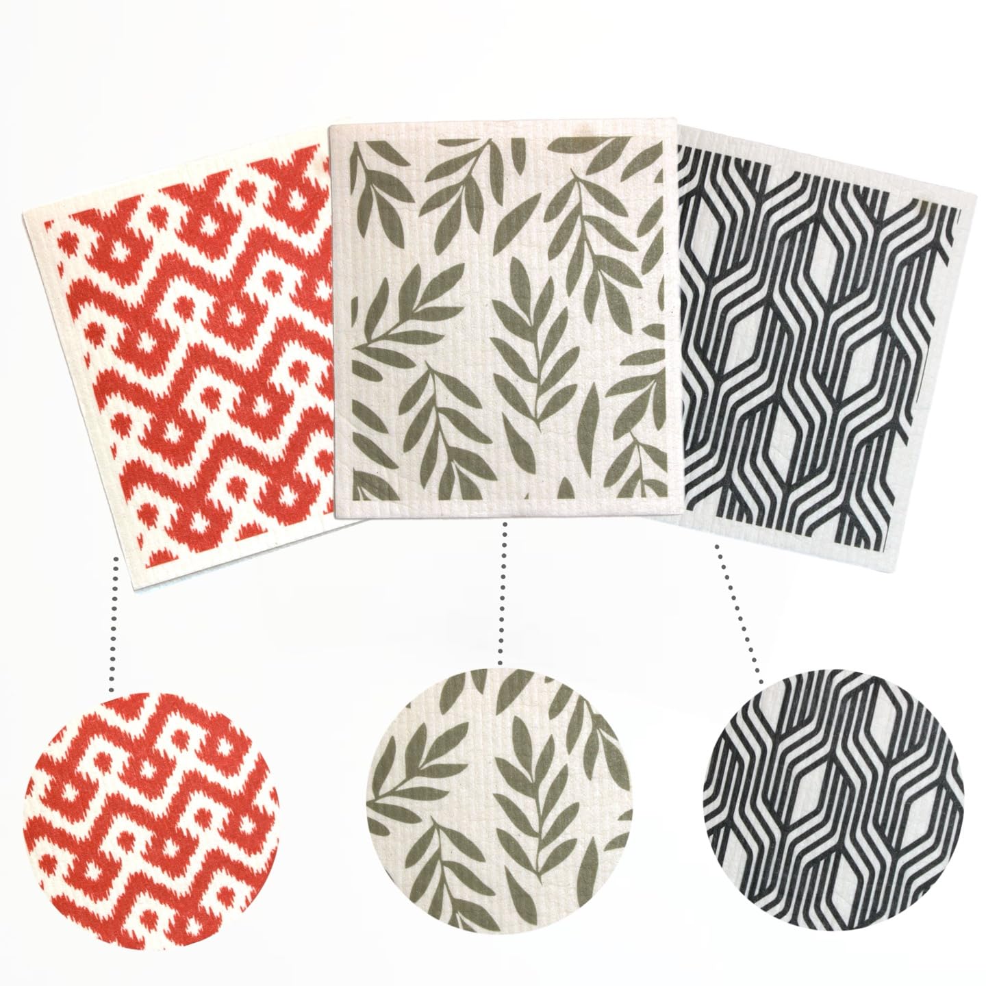 DARRI Reusable Swedish Dishcloths, 6 Pack, Washable Cellulose Cotton Kitchen Cloths, Absorbent Paper Towels, Biodegradable, Eco-friendly (Modern)