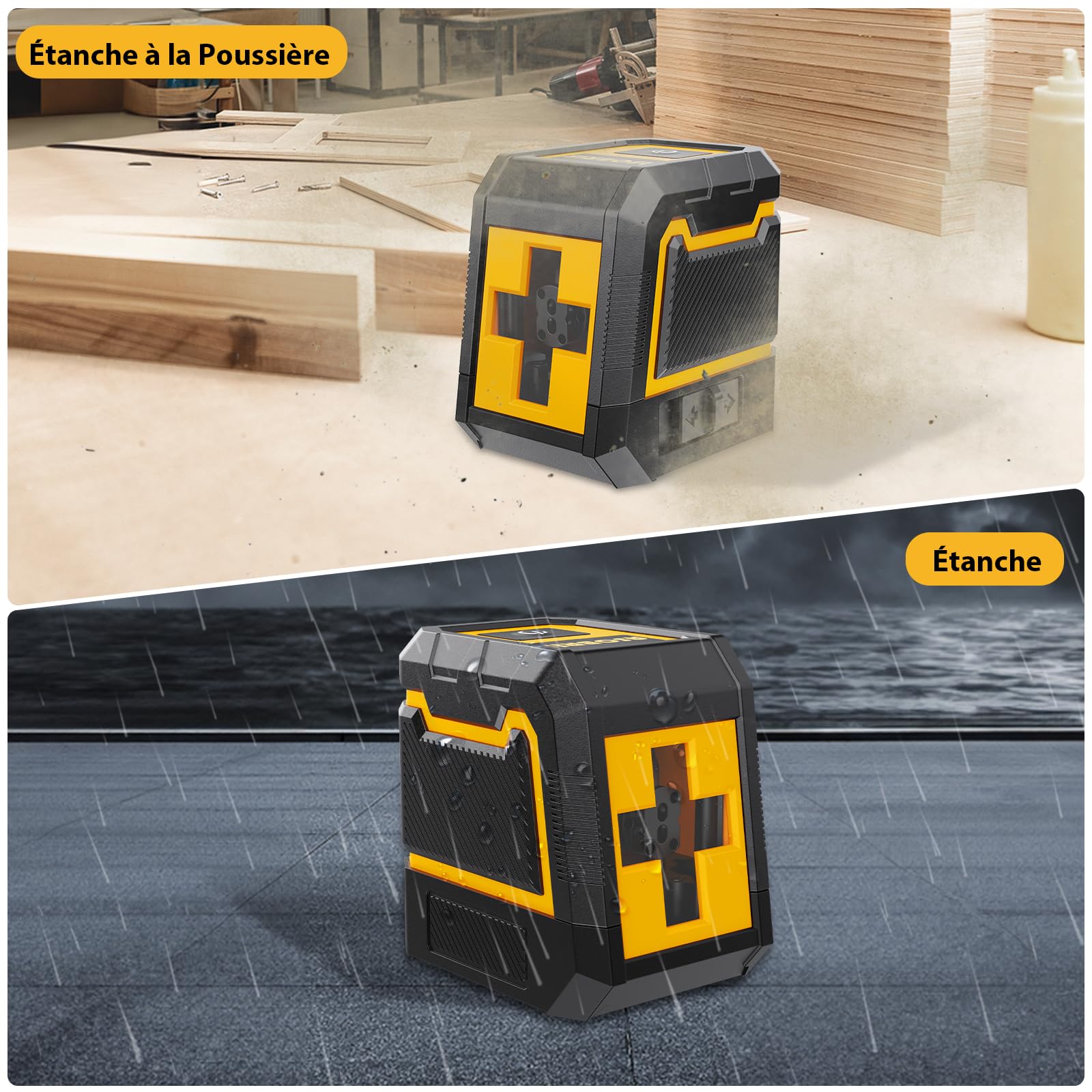 Niveau Laser,ASOBRIS Laser Chantier Autonivelant avec Trepied,Lazer Niveaux à Ligne Croisée Verte Pour Accrocher des Tableaux,Décoration,Carrelage Intérieur et Extérieur,2 x Batterie (4)