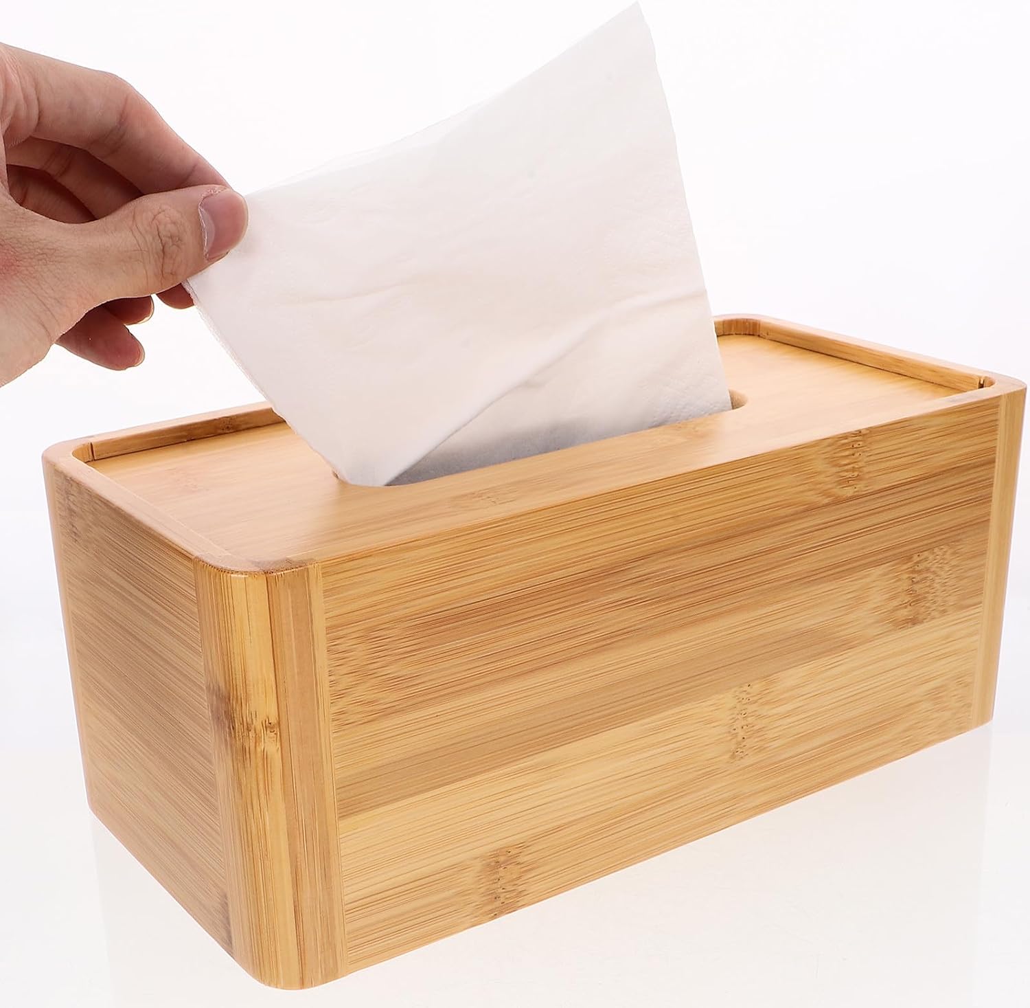 BESTYASH Facial Tissue Box Holder Thick Large Size Rounded Corner Natural Wood Tissue Paper Storage Case for Home Bathroom Kitchen Use