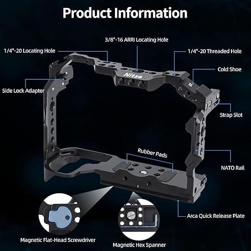 Miniatura 3 de Nitze Jaula para cámara Canon EOS R6 Mark IIR5 CR5R6 con zapatas frías incorporadas, riel NATO y placa de liberación rápida Arca - T-C04A