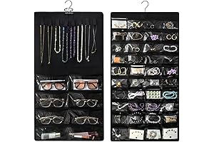 Double-Sided Hanging Jewelry Organizer with 48 Pockets and 8 Hooks